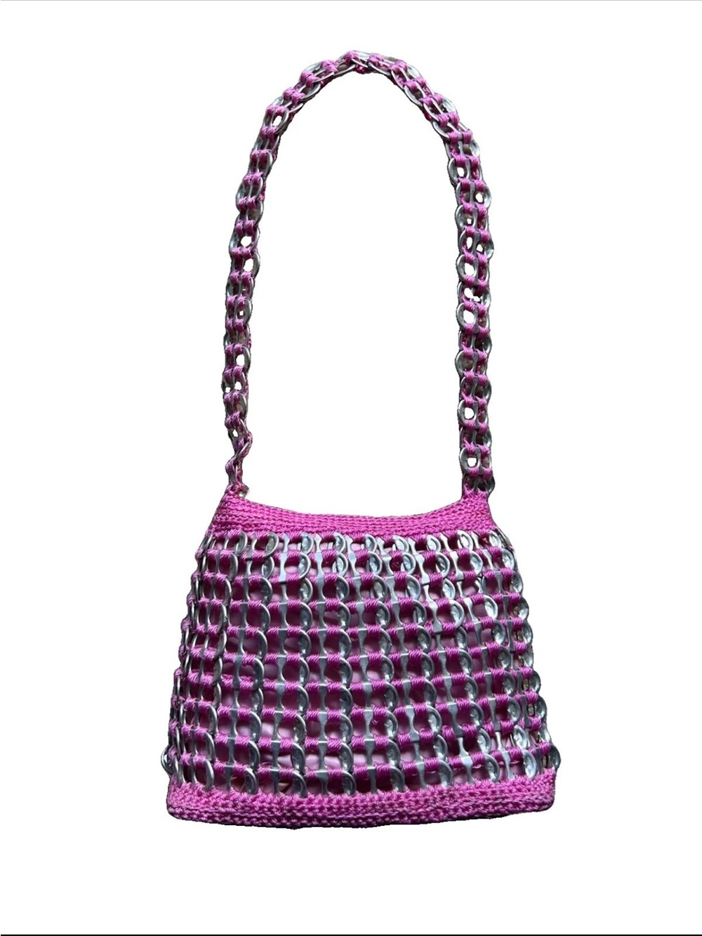 Y2K Soda Can Pop Pull Tab Shoulder Bag Pink Crochet Lined Purse Festival Rave